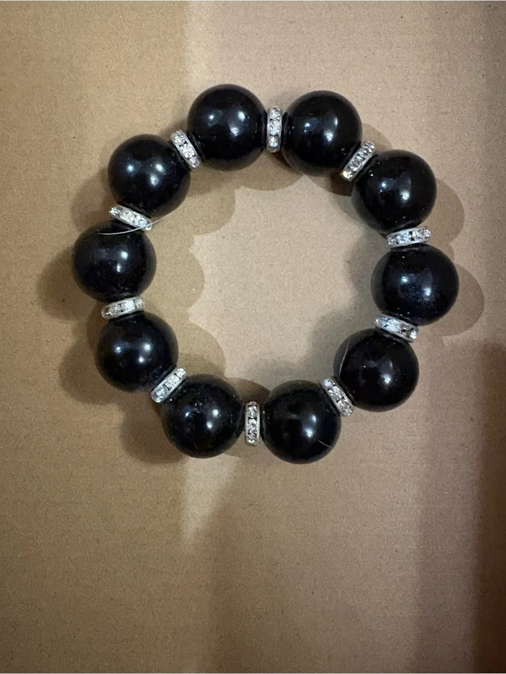 Black Beaded Stretch Bracelet with Crystal Accents